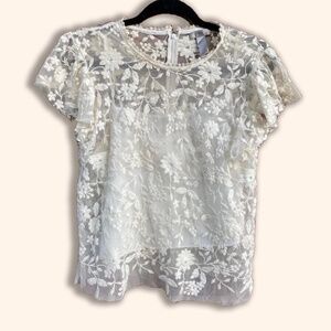 Aqua Luxe lace top with cream undershirt